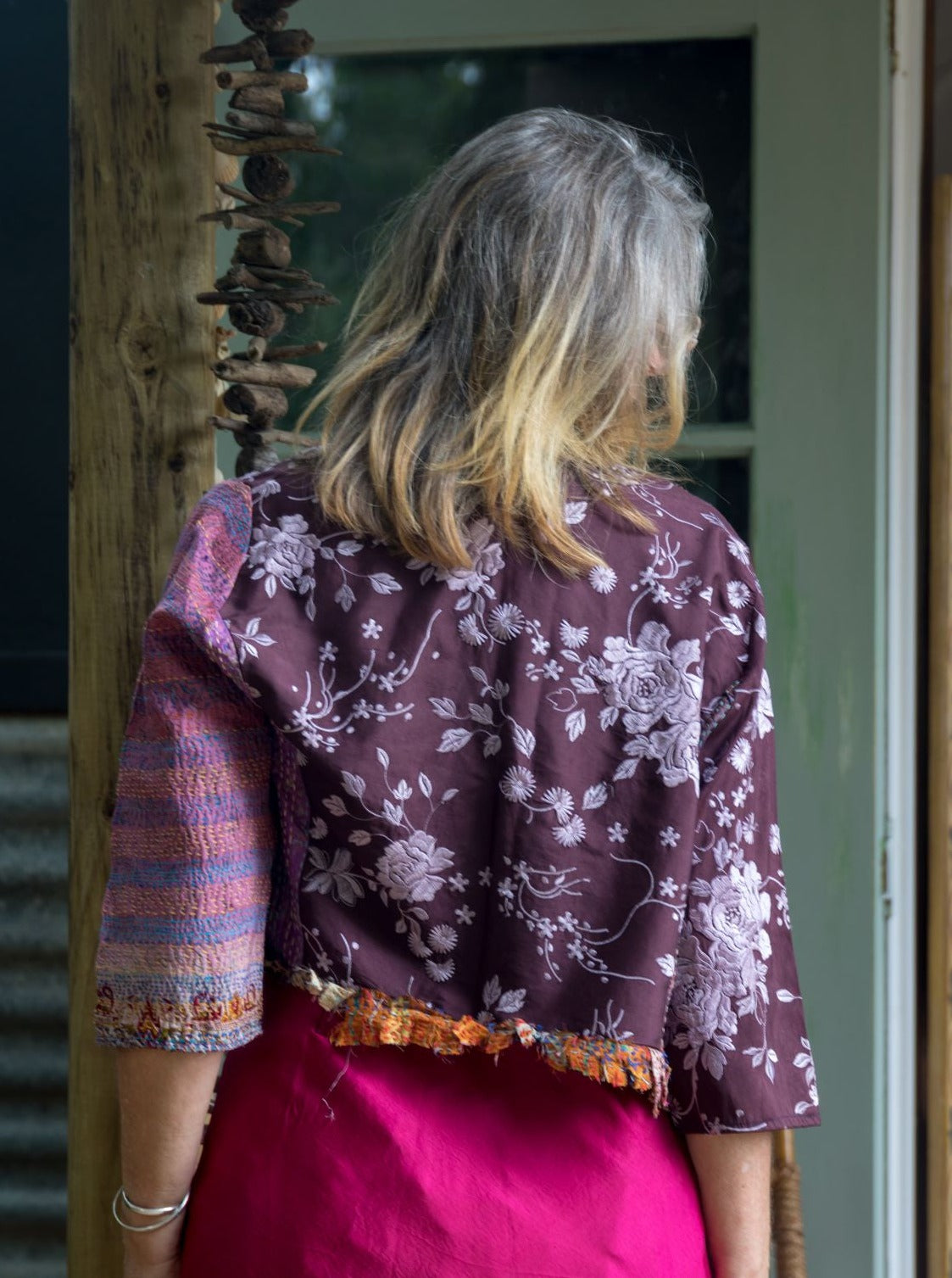 Posh & Patch Silk Collage Jacket Plum-Choc Size 10