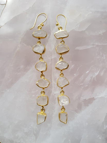 A pair of rough cut  6 drop earrings with clear quartz
