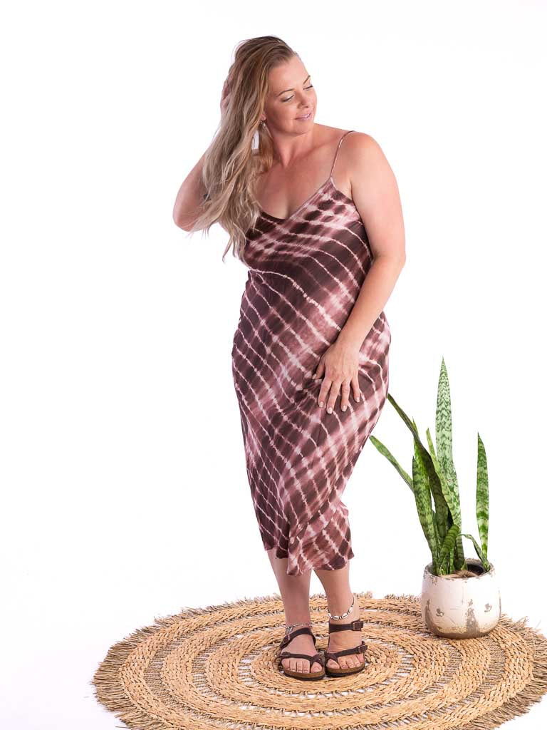 Silk Linen Slip Maxi Tie Dye Choc/White