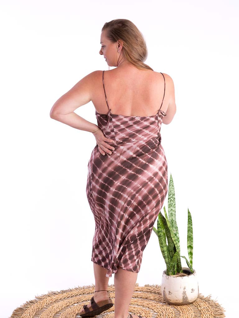 Silk Linen Slip Maxi Tie Dye Choc/White