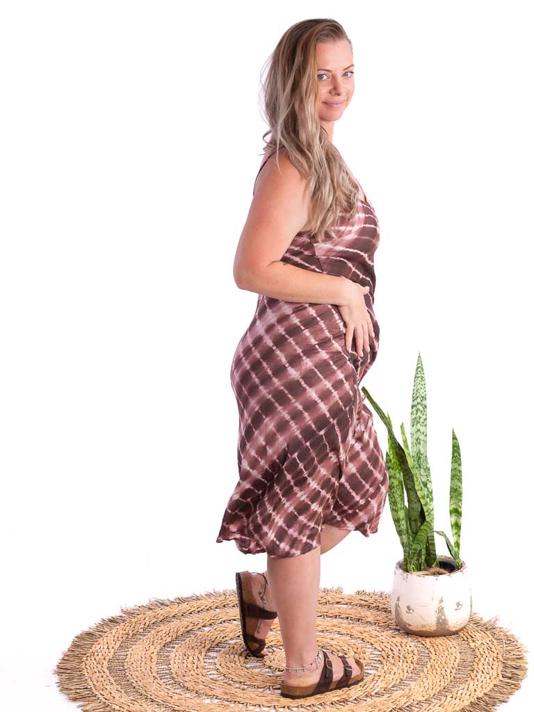Silk Linen Slip Maxi Tie Dye Choc/White