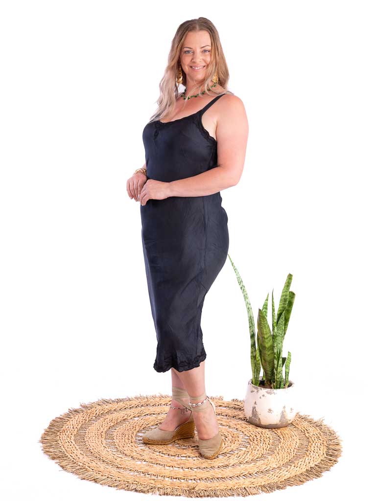 Marilyn Silk Satin Luxe Long Slip Indigo