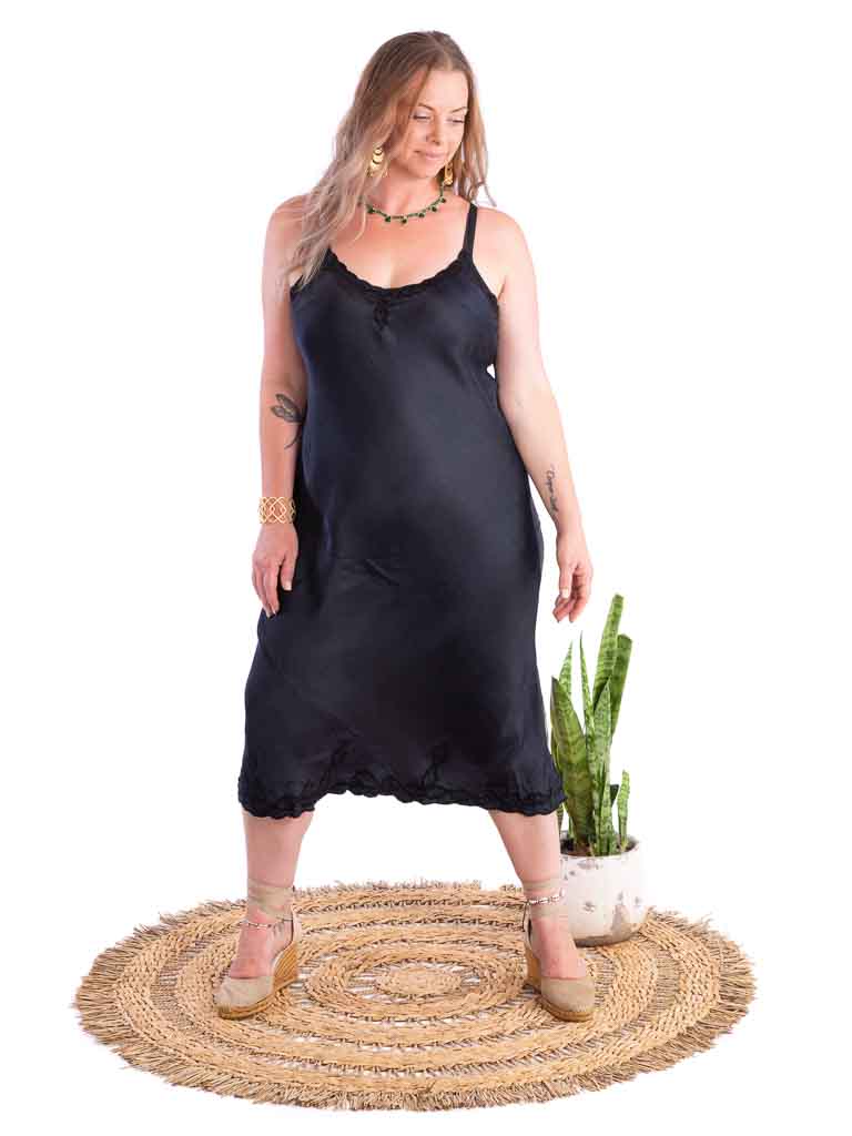 Marilyn Silk Satin Luxe Long Slip Indigo