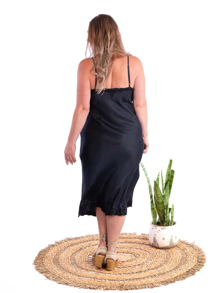 Marilyn Silk Satin Luxe Long Slip Indigo