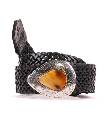 Marrakesh Narrow Leather Belt Teardrop Bone