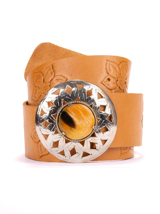 tfa Fleur Hand Tooled Belt Wide Bone Buckle