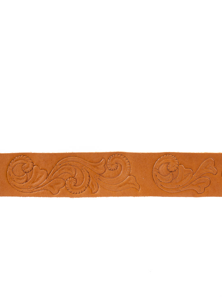 Detail of hand-tooled scroll belt from the tfa collection