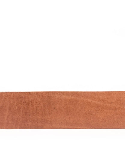 Close up of tan leather belt.