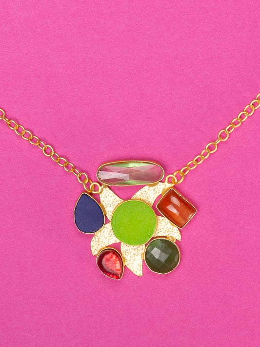 necklace set with semi precious stones and glass ,  quality gold plated chain and setting.