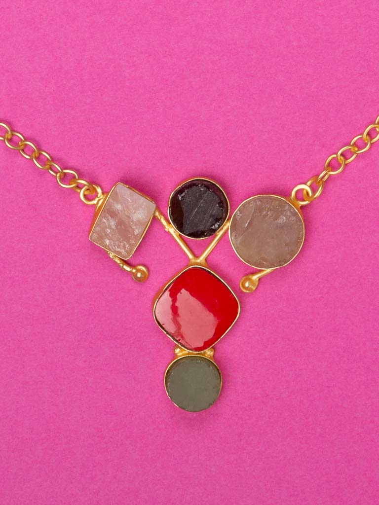 Semi precious stones and glass set into quality gold plated  setting and chain