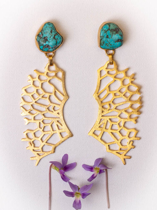 Gold luxe statement earrings gold coral turquoise