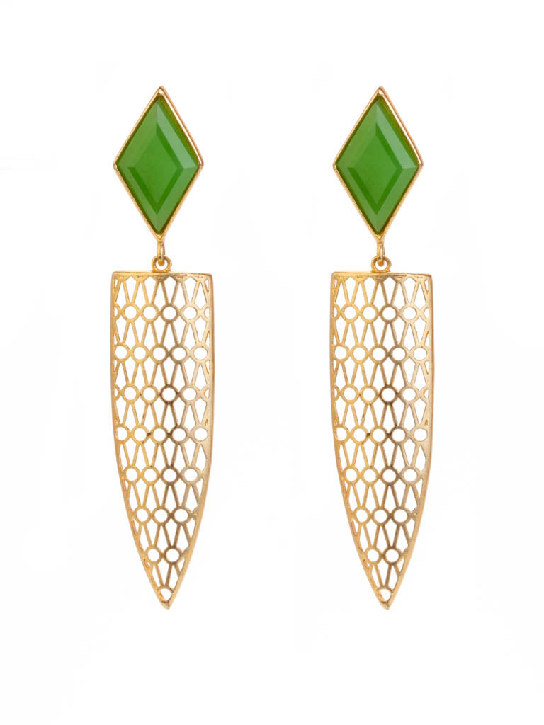 Gold Luxe Earrings Large Gothic Arch Green Onyx