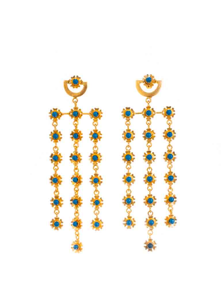 Waterfall Gold luxe statement earrings - turquoise