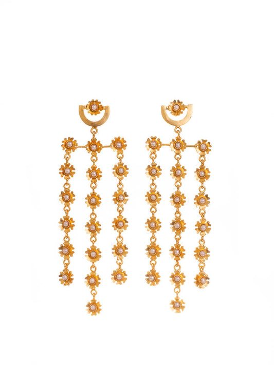 Waterfall Gold luxe statement earrings   Seriously light these cascading falls with dainty daisies and pearls