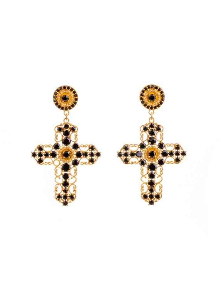 Madonna Cross Gold luxe statement earrings - baroque/gothic styles crosses to dangle from your lobes