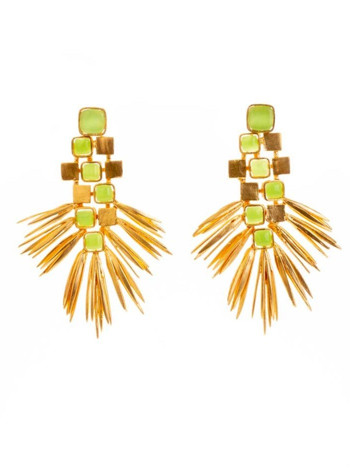Firecracker Gold luxe statement earrings chrysoprase