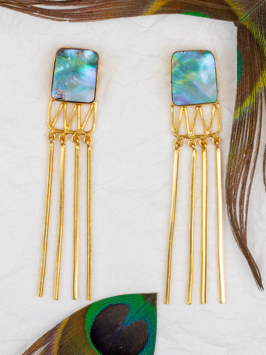 Gold luxe statement earrings with abalone (paua shell) jellyfish