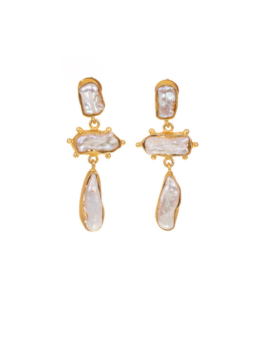 Triple Pearl Gold luxe statement earrings
