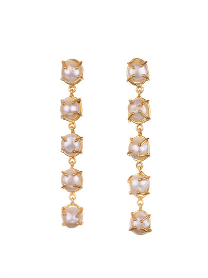 Pearl gold five drop earrings