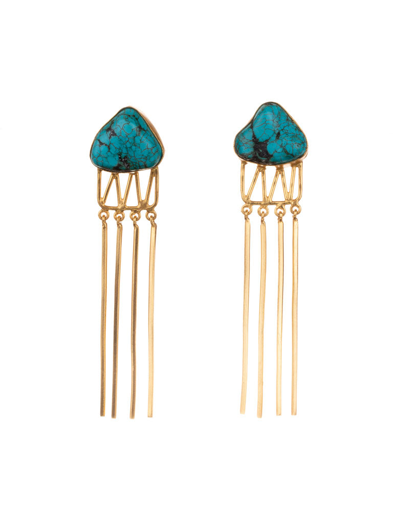 Gold luxe statement earrings with turquoise jellyfish