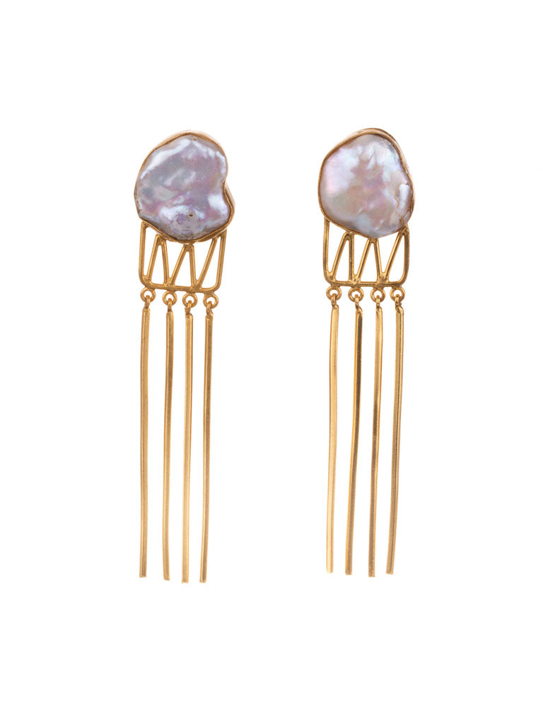 Gold luxe statement earrings with pearl jellyfish