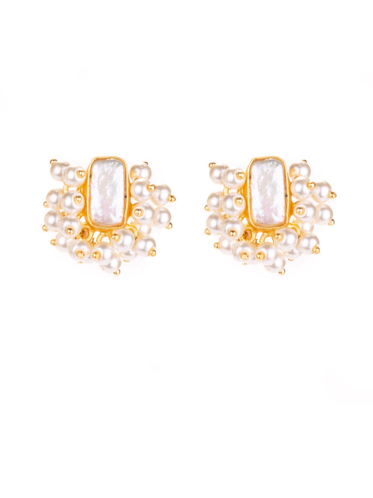 Contemporary Pearl Gold luxe statement earrings - Baroque Pearl