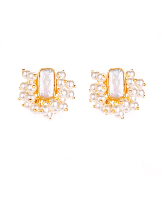 Contemporary Pearl Gold luxe statement earrings - Baroque Pearl