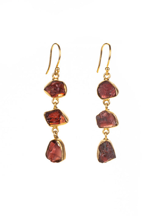 Luxe Gold Earring Triple Drop Garnet