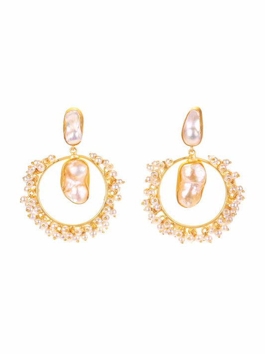 Contemporary Pearl Gold luxe statement earrings - Full Moon Hoops