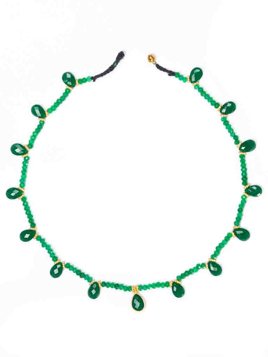 Green Onyx  and Gold threaded Necklace
