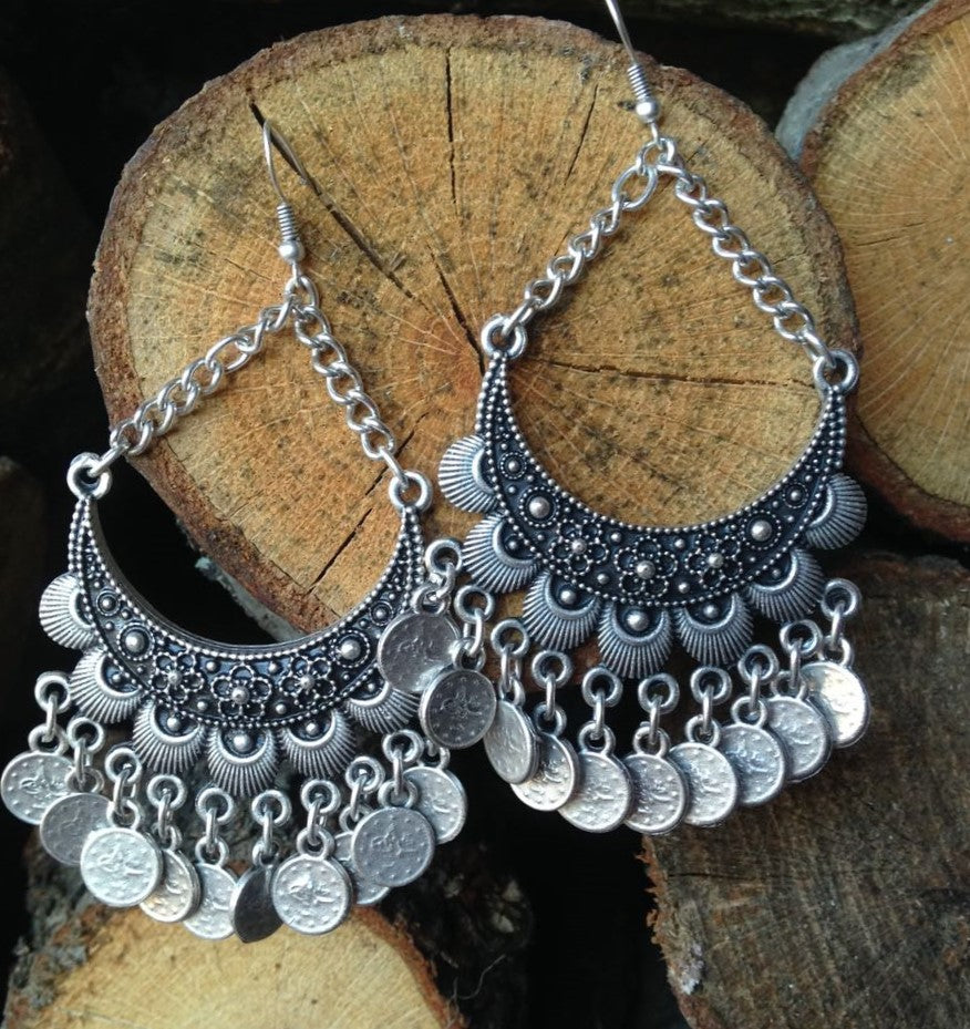 Lillith earrings - large statement earrings with coins