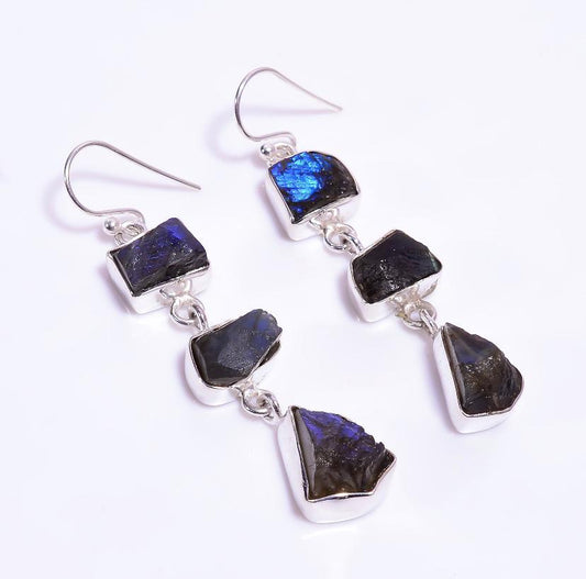 Silver Earring Triple Drop Labradorite
