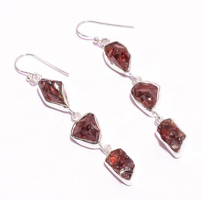 Silver Earring Triple Drop Garnet