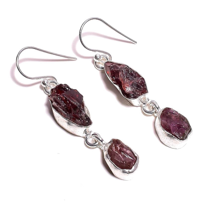 Silver Earring Double Garnet