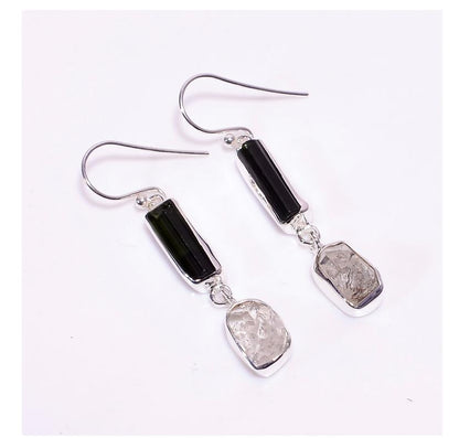 Silver Earring Double Tourmaline and Clear Quartz