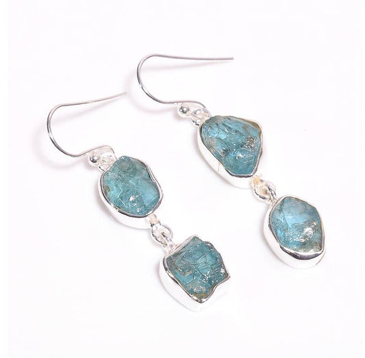 Silver Earring Double Drop Sky Apatite