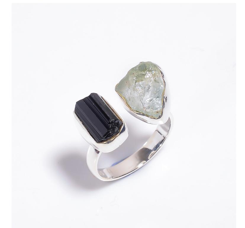 Silver Ring Double  Aqua-Marine/Tourmaline