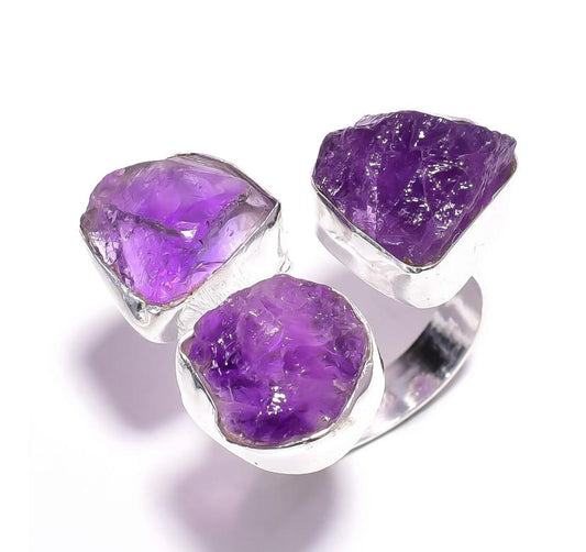 Silver Ring Triple Amethyst