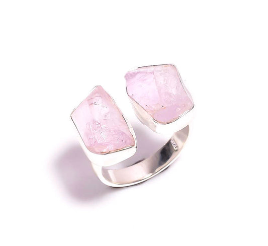 Silver Ring Double Rose Quartz