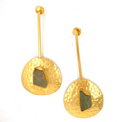 Beaten Tribal disc earrings - natural stone