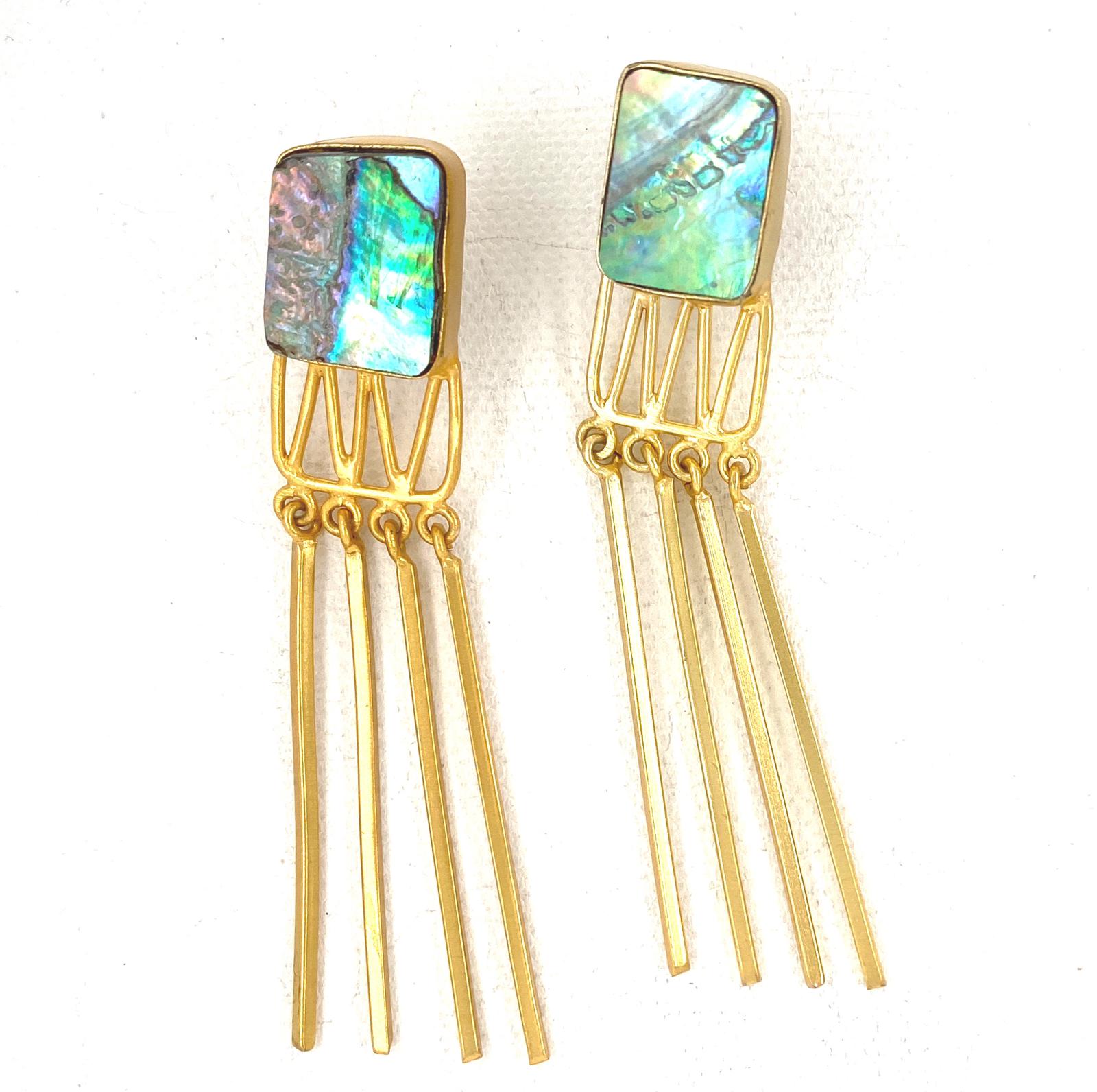 Abalone shell earrings with long gold tales