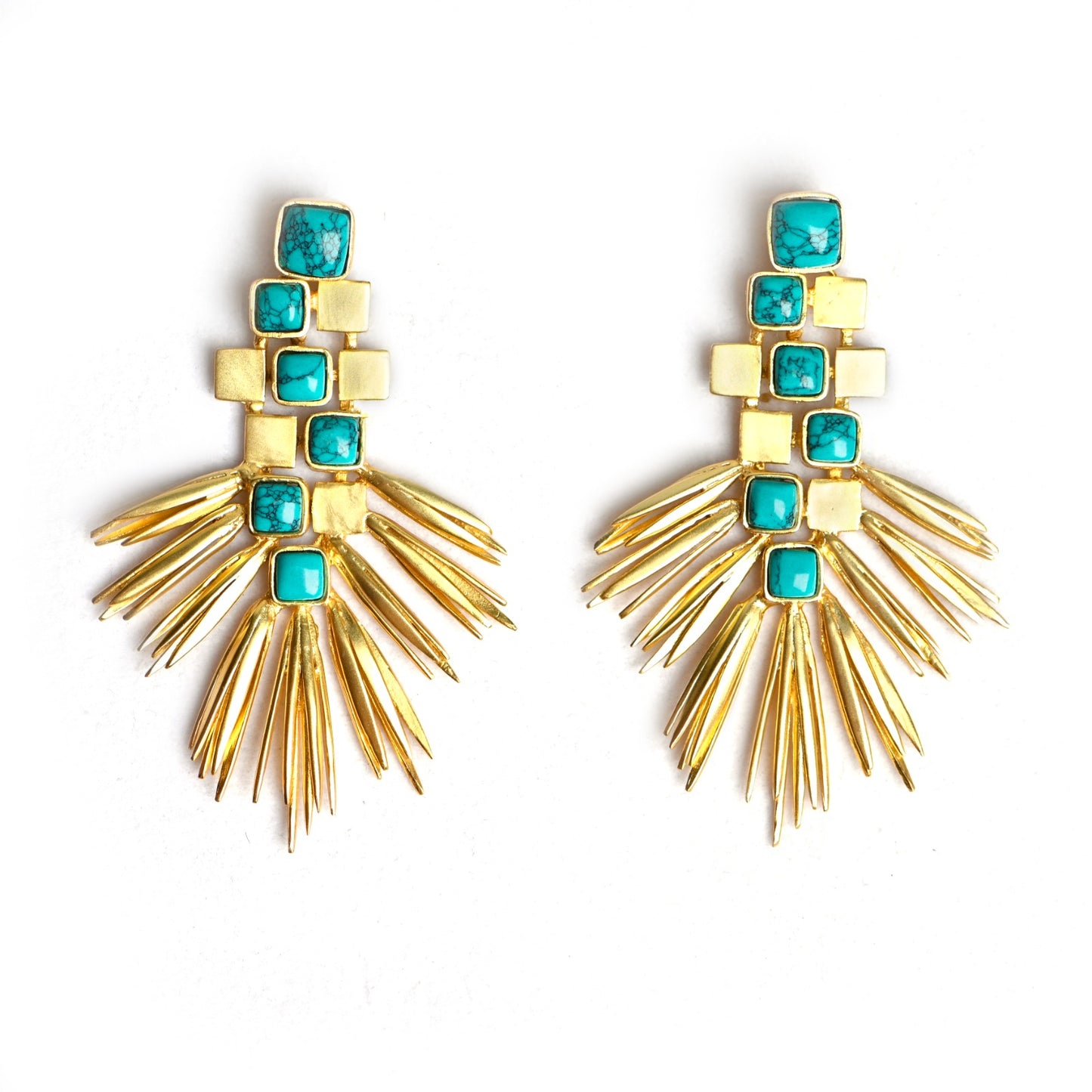 Firecracker Gold luxe statement earrings turquoise