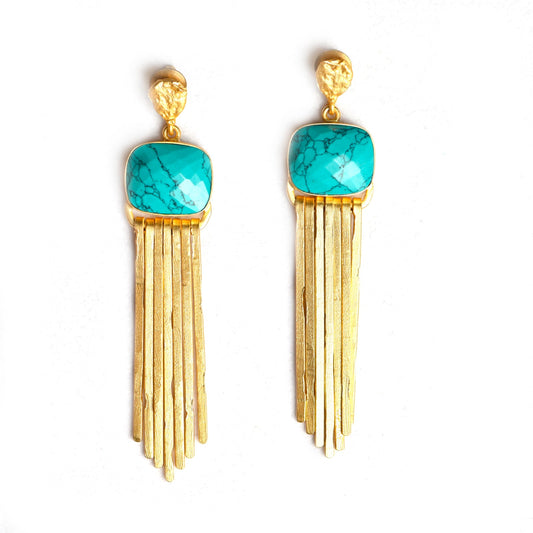 Turquoise earrings with gold and tassels