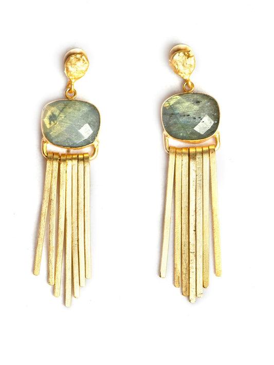 Gold luxe statement earrings with labradorite jellyfish