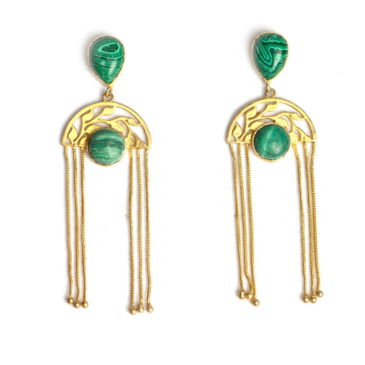 Gold luxe statement earrings Arched Malachite