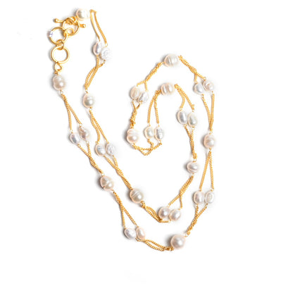 Gold Luxe Pearl Necklace - Diamond Strand