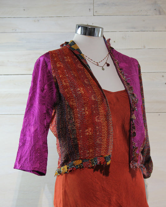 Posh & Patch Silk Collage Jacket Magenta Size 10