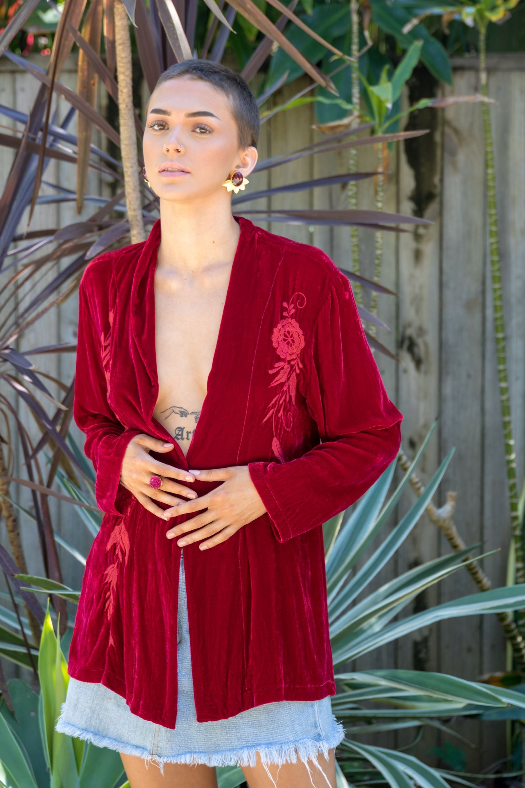 Red silk velvet jacket