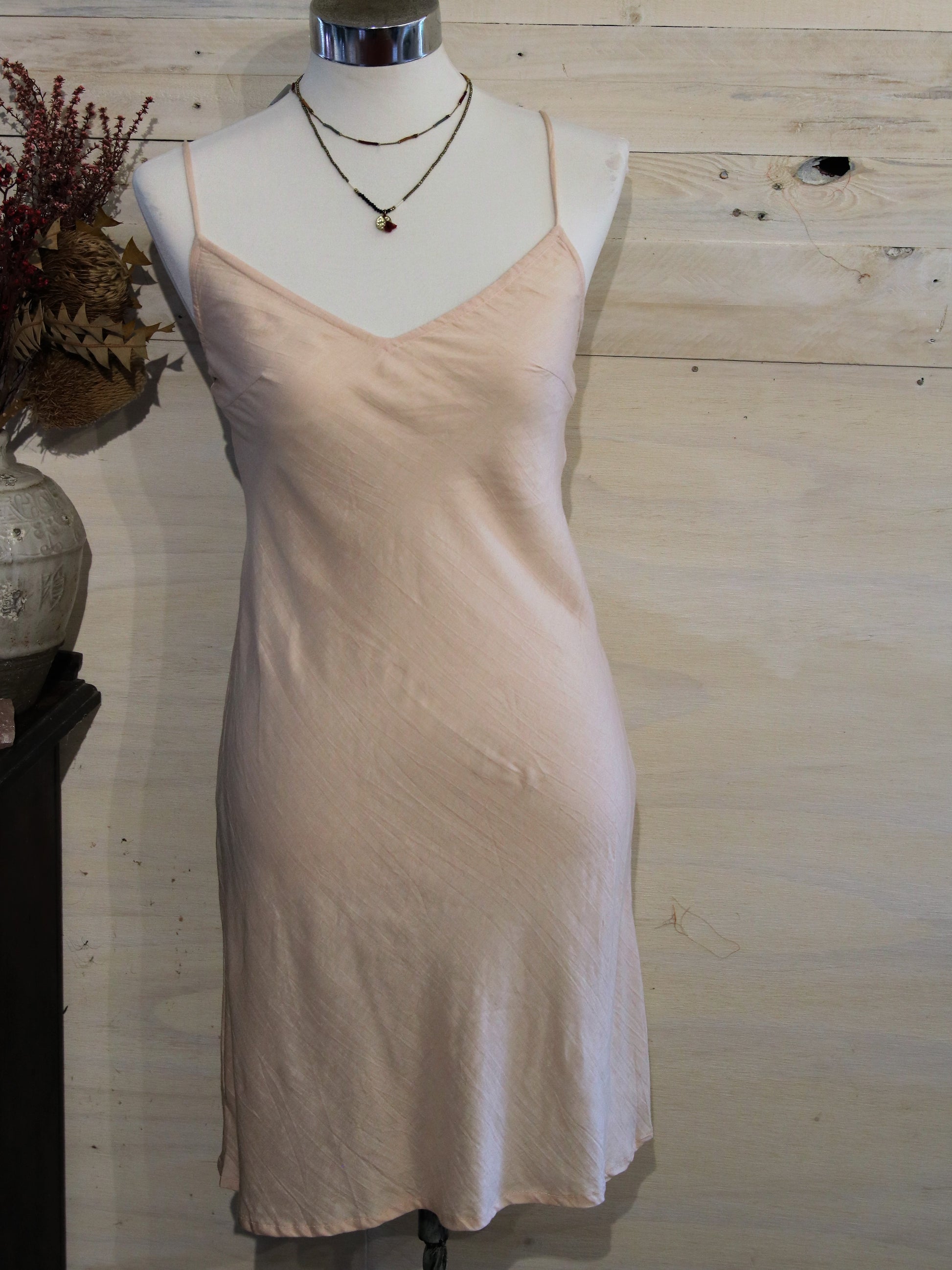 Soft shell coloured silk bias cut slip
