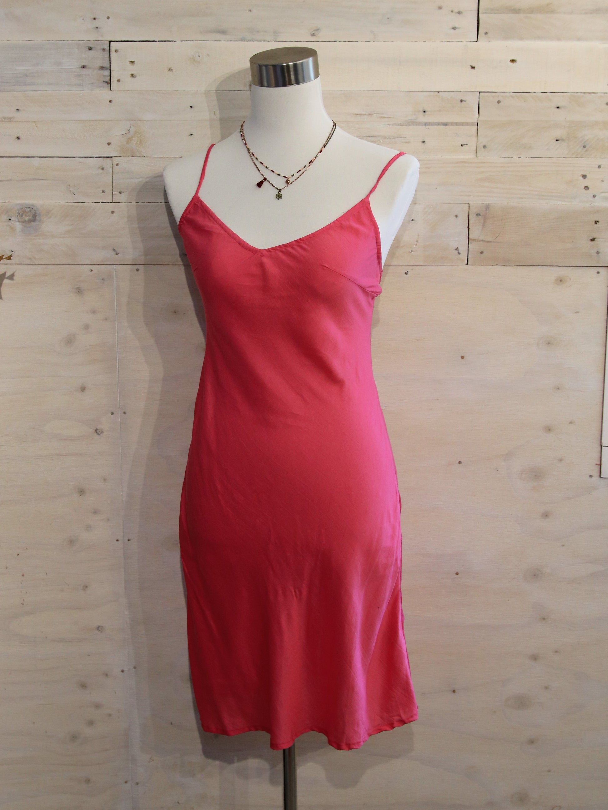 Hot pink coloured silk slip